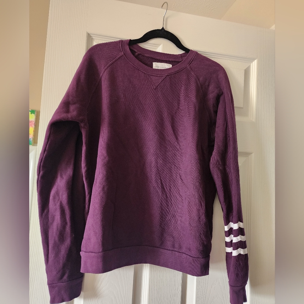 Sol Angeles Burgundy Purple Crew Neck Sweater with Sporty Stripes